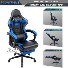 img 1 attached to 🎮 Premium Soontrans Gaming Chair Blue: Ergonomic, Footrest, 400lbs Big and Tall Support, Massage Lumbar Pillow and Headrest – Ideal Gamer Chair for Adults and Teens!