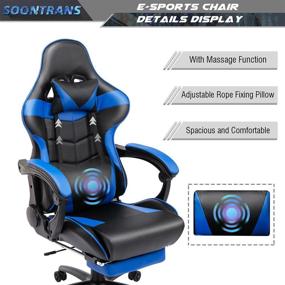 img 3 attached to 🎮 Premium Soontrans Gaming Chair Blue: Ergonomic, Footrest, 400lbs Big and Tall Support, Massage Lumbar Pillow and Headrest – Ideal Gamer Chair for Adults and Teens!