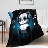 🐼 plush fluffy throw blanket - cute baby panda with headphones design - soft flannel blanket for home decor, sofa, office, and outdoor - 50"x60 logo