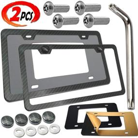 img 4 attached to 🔒 Secure Your Vehicle with Carbon Fiber Style Anti Theft License Plate Frames – Premium Metal Aluminum Holders with Stainless Steel Screws – Front and Rear License Plate Cover for US Cars