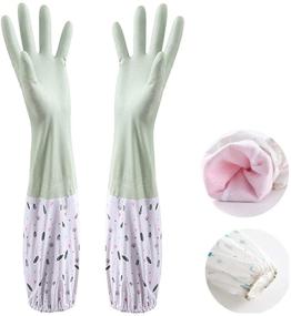 img 4 attached to Durable Long Sleeve Rubber Gloves for Efficient Kitchen, Oven, and Pet Cleaning