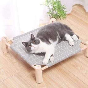 img 1 attached to 🐱 Wooden Cat and Dog Hammock Bed - Babyezz Elevated Cooling Bed for indoor/outdoor use - Detachable & Portable Pet Bed - Perfect for Cats and Small Dogs (Gray Grid)