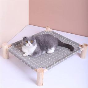 img 2 attached to 🐱 Wooden Cat and Dog Hammock Bed - Babyezz Elevated Cooling Bed for indoor/outdoor use - Detachable & Portable Pet Bed - Perfect for Cats and Small Dogs (Gray Grid)