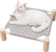 🐱 wooden cat and dog hammock bed - babyezz elevated cooling bed for indoor/outdoor use - detachable & portable pet bed - perfect for cats and small dogs (gray grid) logo