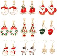 🎄 christmas stud earrings set - 9 pairs for women and girls - delyneph dangle drop earrings with christmas trees, bells, snowflakes, santa claus - xmas holiday jewelry bulk logo