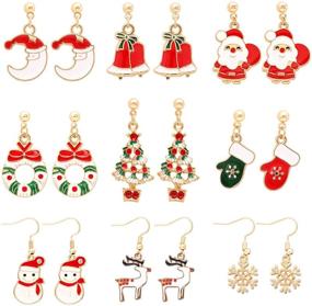 img 4 attached to 🎄 Christmas Stud Earrings Set - 9 Pairs for Women and Girls - Delyneph Dangle Drop Earrings with Christmas Trees, Bells, Snowflakes, Santa Claus - Xmas Holiday Jewelry Bulk