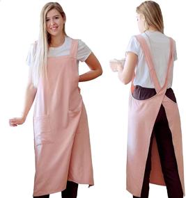 img 4 attached to 👗 Atailly Plus Size Cross Back Japanese Apron - 55% Linen 45% Cotton Blend - Women's Apron with Pockets