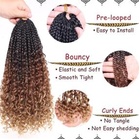 img 2 attached to 🧶 Beverlee 14 Inch Boho Box Braids: 8 Packs of Goddess Crochet Hair for Black Women - Curly Ends, Messy Pre-looped Style - 128 Strands, 53#