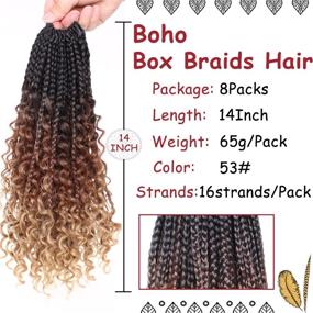 img 3 attached to 🧶 Beverlee 14 Inch Boho Box Braids: 8 Packs of Goddess Crochet Hair for Black Women - Curly Ends, Messy Pre-looped Style - 128 Strands, 53#
