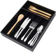 🍃 wooden cutlery drawer dividers - 5 compartments flatware organizer - bamboo utensil tray for kitchen, office supplies, cosmetics - black логотип