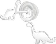 hypoallergenic sterling silver dinosaur stud earrings for girls and women with silicone coated push backs" by aube jewelry. logo