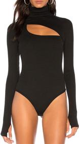 img 3 attached to Sleeves Cut Out Turtleneck Bodysuit Jumpsuit