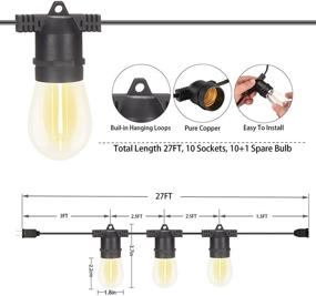 img 3 attached to Alitade S14 LED Outdoor String Lights, Waterproof Patio Lights, Shatterproof IP65, 🏞️ 27Ft Length (Expands up to 918Ft), Vintage Edison Style Backyard Lighting for Outdoor Decor