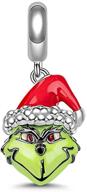 🎄 annmors jewelry green monster with christmas hat charm: 925 sterling silver beads for women's bracelet & necklace - perfect gifts for women, girls (t655) logo