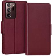 👜 fyy galaxy note 20 ultra 6.9" wallet case - luxury cowhide genuine leather folio case with rfid blocking, kickstand function, card slots - wine red logo