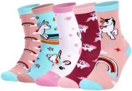 5 pack girls unicorn socks - funny cute little unicorn design - warm cotton casual socks - free size for little girls - siegenpro logo