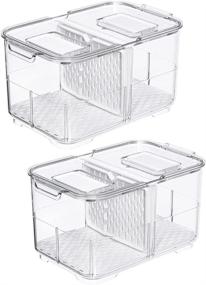 img 4 attached to 🥦 Slideep Food Storage Containers: Fridge Produce Saver with Foldable Lid and Drain Tray - Stackable Organizer for Fresh Produce, Fruits and Vegetables - M Size, 2 Pack