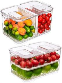 img 3 attached to 🥦 Slideep Food Storage Containers: Fridge Produce Saver with Foldable Lid and Drain Tray - Stackable Organizer for Fresh Produce, Fruits and Vegetables - M Size, 2 Pack