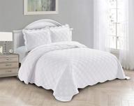 🛏️ fancy linen 3pc oversized bed cover solid modern squared pattern embossed coverlet bedspread set – new # jenni (full/queen, white) logo