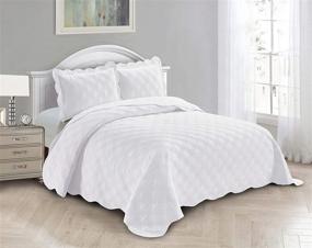 img 2 attached to 🛏️ Fancy Linen 3pc Oversized Bed Cover Solid Modern Squared Pattern Embossed Coverlet Bedspread Set – New # Jenni (Full/Queen, White)