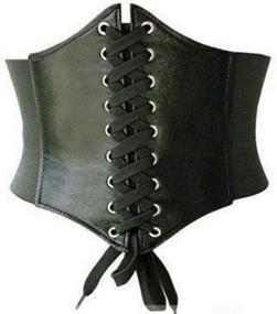 img 4 attached to 👗 Adjustable Black Waspie Belt - Wide Band Elastic Waist Cincher Corset with Soft Leather Ties