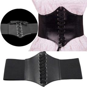 img 3 attached to 👗 Adjustable Black Waspie Belt - Wide Band Elastic Waist Cincher Corset with Soft Leather Ties