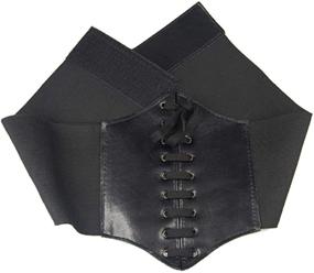 img 2 attached to 👗 Adjustable Black Waspie Belt - Wide Band Elastic Waist Cincher Corset with Soft Leather Ties