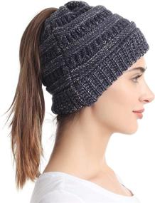 img 3 attached to Stay cozy and stylish with the Soul Young Ponytail Messy Bun Beanie Tail Knit Hole Soft Stretch Cable Winter Hat for Women