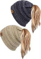 stay cozy and stylish with the soul young ponytail messy bun beanie tail knit hole soft stretch cable winter hat for women logo