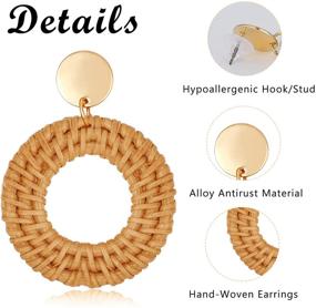 img 2 attached to 🌾 Hazms Lightweight Handmade Straw Wicker Braid Hoop Drop Dangle Earrings for Women Girls - Tassel Earrings with Acrylic Geometric Statement, Woven Bohemian Style