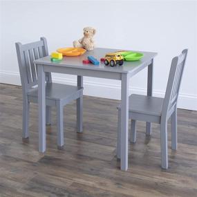 img 2 attached to 🪑 Humble Crew Grey Kids Wooden Table and 2 Chairs Set, Square