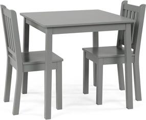 img 4 attached to 🪑 Humble Crew Grey Kids Wooden Table and 2 Chairs Set, Square