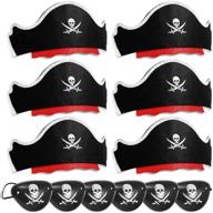 zeedix 12 pcs pirate hat set: комплект классической костюмной шляпы с черепно-зрачковой печатью, комбо из пиратской шляпы капитана и повязки на глаз для пиратской вечеринки косплея, карибские костюмы, декорации на хэллоуин. логотип