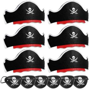 img 4 attached to ZeeDix 12 Pcs Pirate Hat Set: Комплект классической костюмной шляпы с черепно-зрачковой печатью, комбо из пиратской шляпы капитана и повязки на глаз для пиратской вечеринки косплея, карибские костюмы, декорации на Хэллоуин.