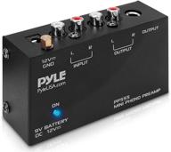 🎵 pyle phono turntable preamp - mini electronic audio stereo phonograph preamplifier with 9v battery compartment, separate dc 12v power adapter, rca input, rca output & low noise operation (pp555) - black logo
