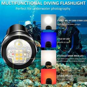 img 1 attached to 🌊 Wurkkos DL07 Dive Flashlight: 3000LM 90CRI Dive Light - Waterproof Video Light, Dimmable & Rechargeable - Rotary Switch Diving Light with UV Red Lights - 100M Underwater Submarine Light