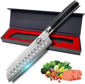 img 4 attached to 🔪 RITSU Damascus Santoku Knife - 7 Inch Professional Chef Knife: AUS-10 Steel Core, 67-Layer Damascus Steel, Ultra Sharp Japanese Kitchen Knife with Premium G10 Handle and Gift Box