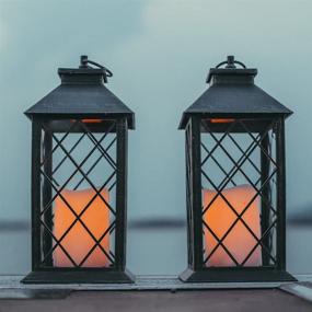 img 2 attached to 🕯️ Evermore Light 14" Golden Brushed Vintage Style Candle Lanterns with Timer (Batteries Included) - Set of 2, Hanging Indoor & Outdoor Flameless Candles Decorative Lanterns