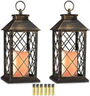 🕯️ evermore light 14" golden brushed vintage style candle lanterns with timer (batteries included) - set of 2, hanging indoor & outdoor flameless candles decorative lanterns logo