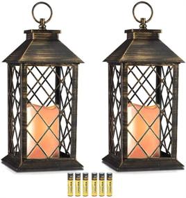 img 4 attached to 🕯️ Evermore Light 14" Golden Brushed Vintage Style Candle Lanterns with Timer (Batteries Included) - Set of 2, Hanging Indoor & Outdoor Flameless Candles Decorative Lanterns