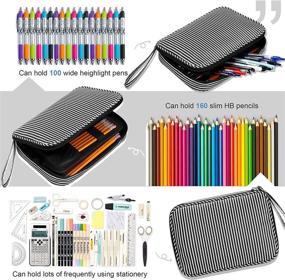 img 3 attached to 🖊️ Zannaki Large Capacity Pencil Holder Case, Stripe Marker Pen Stationery Bag, Canvas Storage Pouch for Bullet Journal, Graphic Calculator, Tombow Dual Bush Pen, IPadmini - Ideal for School, Office, Home