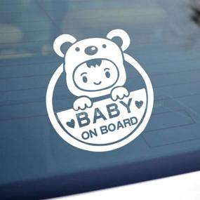 img 1 attached to Reflective Baby on Board Sign for Car - Caution Decals: Reflective Kids Safety Warning Sticker Marks for Driver. Heat Resistant, Long Lasting, Waterproof - White
