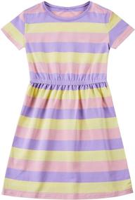 img 4 attached to 👗 Stylish DaniChins Girls Dress: Knit Short-Sleeve Casual Print Cotton Dress - Perfect Blend of Comfort and Style!