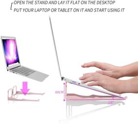 img 2 attached to 🌹 Adjustable Aluminum Laptop Stand - Ergonomic Foldable Portable Desktop Holder for MacBook, iPad, HP, Dell, Lenovo & More (10-15.6 Inch Laptops) in Rose Gold