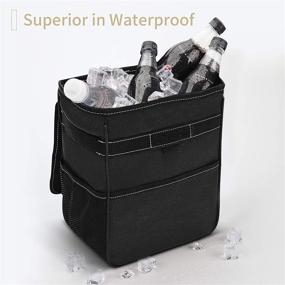 img 2 attached to HOTOR Car Trash Can with Lid and Storage Pockets 🚗 - Waterproof, Leak-Proof Car Organizer and Multipurpose Trash Bin for Car (Black)