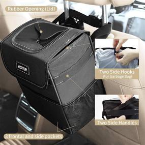 img 1 attached to HOTOR Car Trash Can with Lid and Storage Pockets 🚗 - Waterproof, Leak-Proof Car Organizer and Multipurpose Trash Bin for Car (Black)