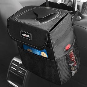 img 4 attached to HOTOR Car Trash Can with Lid and Storage Pockets 🚗 - Waterproof, Leak-Proof Car Organizer and Multipurpose Trash Bin for Car (Black)