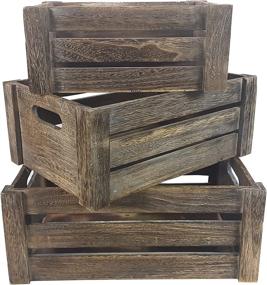 img 3 attached to 🏠 Natural Wooden Crates for Home Décor Organization - Set of 3 Nesting Storage Organizers in Rustic Light Brown