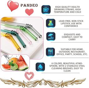 img 1 attached to 🥤 Reusable Glass Straws by PANDEO - Colored, Healthy, and Safe Drinking Straws - Transparent and Beautiful - 8in x 8mm - 1 Box of 6 Straws with 2 Stainless Steel Cleaning Brushes (Bend & 1 Set)