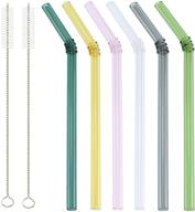 🥤 reusable glass straws by pandeo - colored, healthy, and safe drinking straws - transparent and beautiful - 8in x 8mm - 1 box of 6 straws with 2 stainless steel cleaning brushes (bend & 1 set) logo
